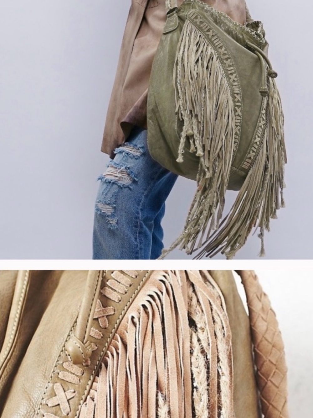 Free People Fringe Suede Shoulder Bag - Olive